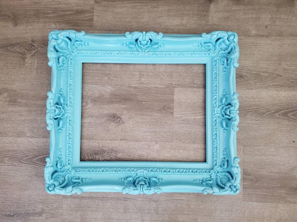 12x16 Aqua Blue Picture Frame, Ornate Baroque Baby Photo Frame, Canvas, Photography Frame