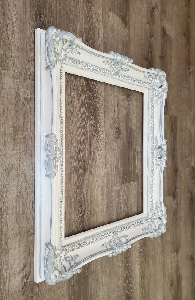 16x20 Ornate White Picture Frame, Baroque Shabby Chic Photo Frame, Cottage Frame