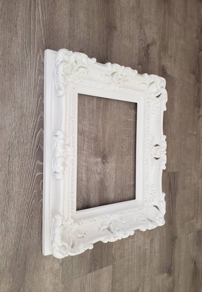 12x16 White picture frame, fancy frame, wedding photo frame, baroque ornate frame, canvas, decorative wall mirror, modern frame, original