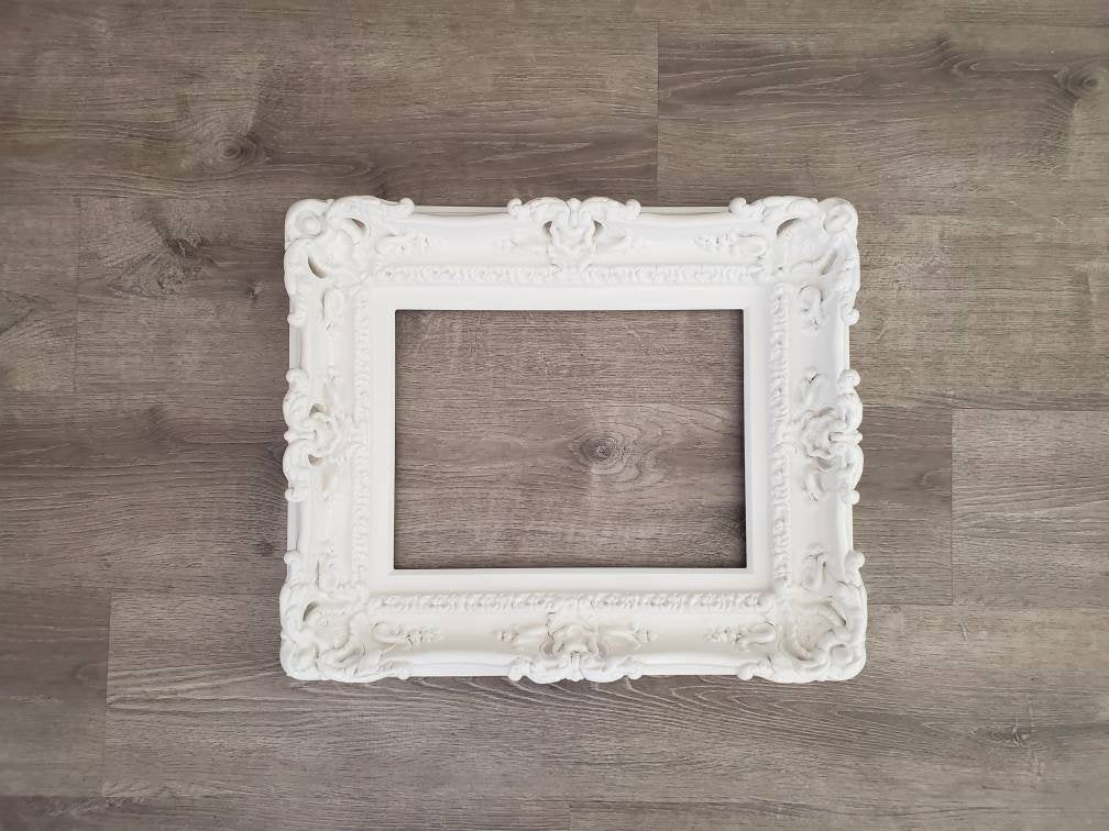 12x16 White picture frame, fancy frame, wedding photo frame, baroque ornate frame, canvas, decorative wall mirror, modern frame, original