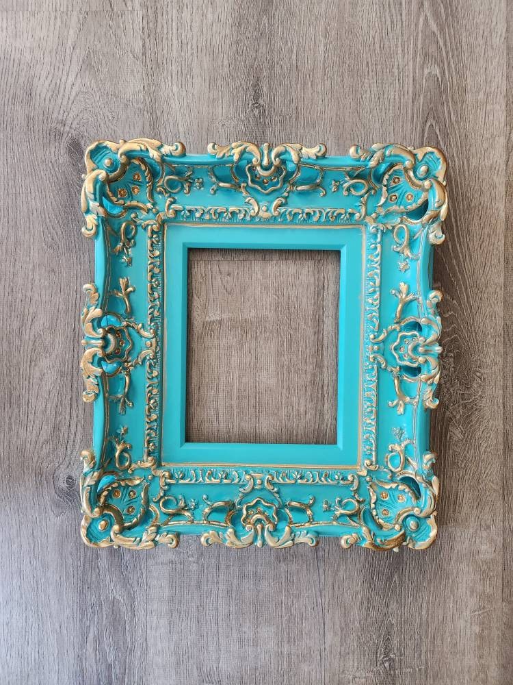 8.5x11 Turquoise Frame, Shabby Picture Frame, Cottage Photo Frame, Fancy French Frame