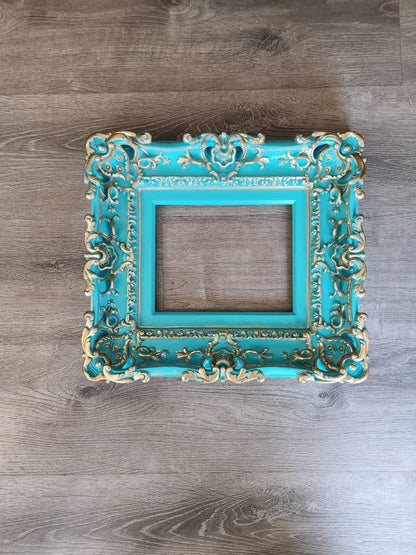 8.5x11 Turquoise Frame, Shabby Picture Frame, Cottage Photo Frame, Fancy French Frame