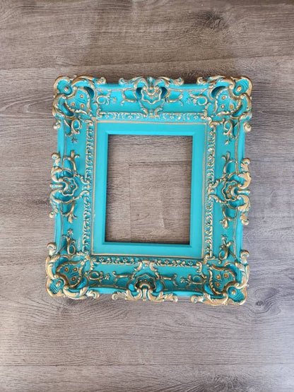 8.5x11 Turquoise Frame, Shabby Picture Frame, Cottage Photo Frame, Fancy French Frame