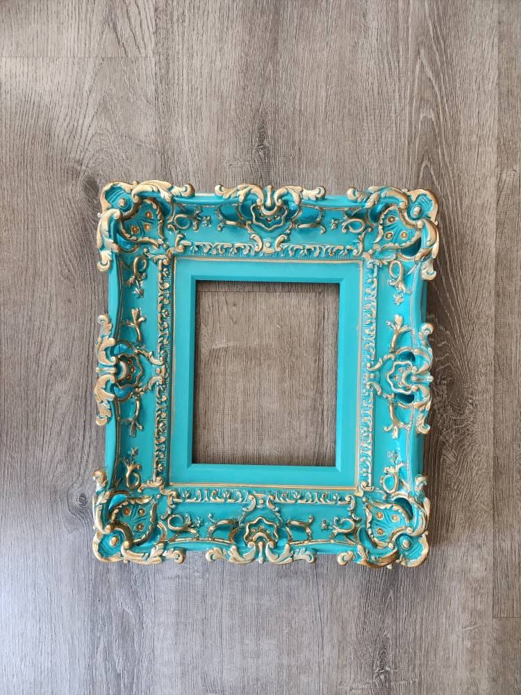 8.5x11 Turquoise Frame, Shabby Picture Frame, Cottage Photo Frame, Fancy French Frame