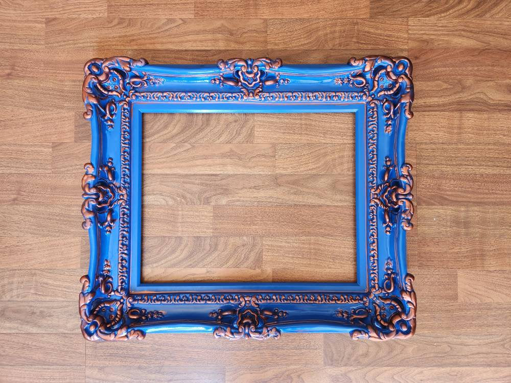 16x20 Bright Blue Picture Frame, Art, Ornate Classic Style, Photograph Print, Fancy Frame