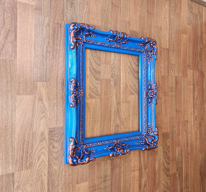 12x16 Blue Photo Frame, Ornate Decorative Picture Frame, Baroque Wall Vintage Frame