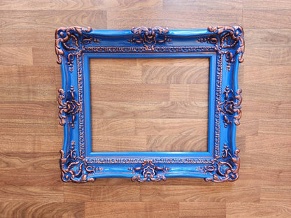 12x16 Blue Photo Frame, Ornate Decorative Picture Frame, Baroque Wall Vintage Frame