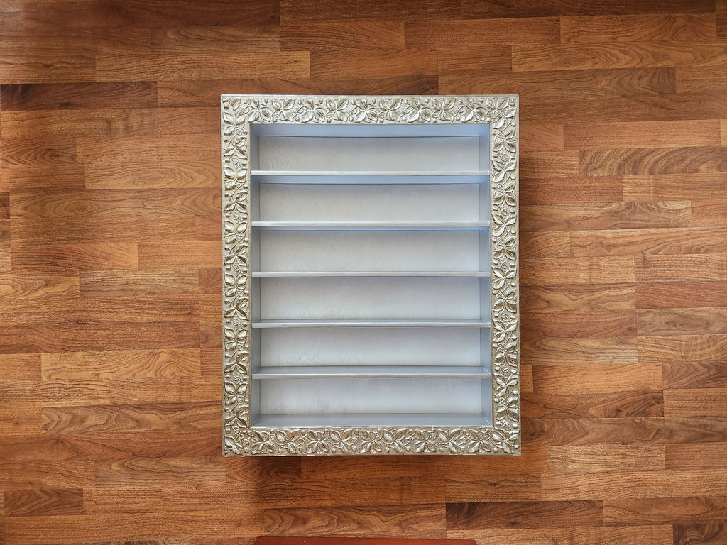 29x35 Ornamental wall hanging display nail polish shelves spice rack, kitchen essential