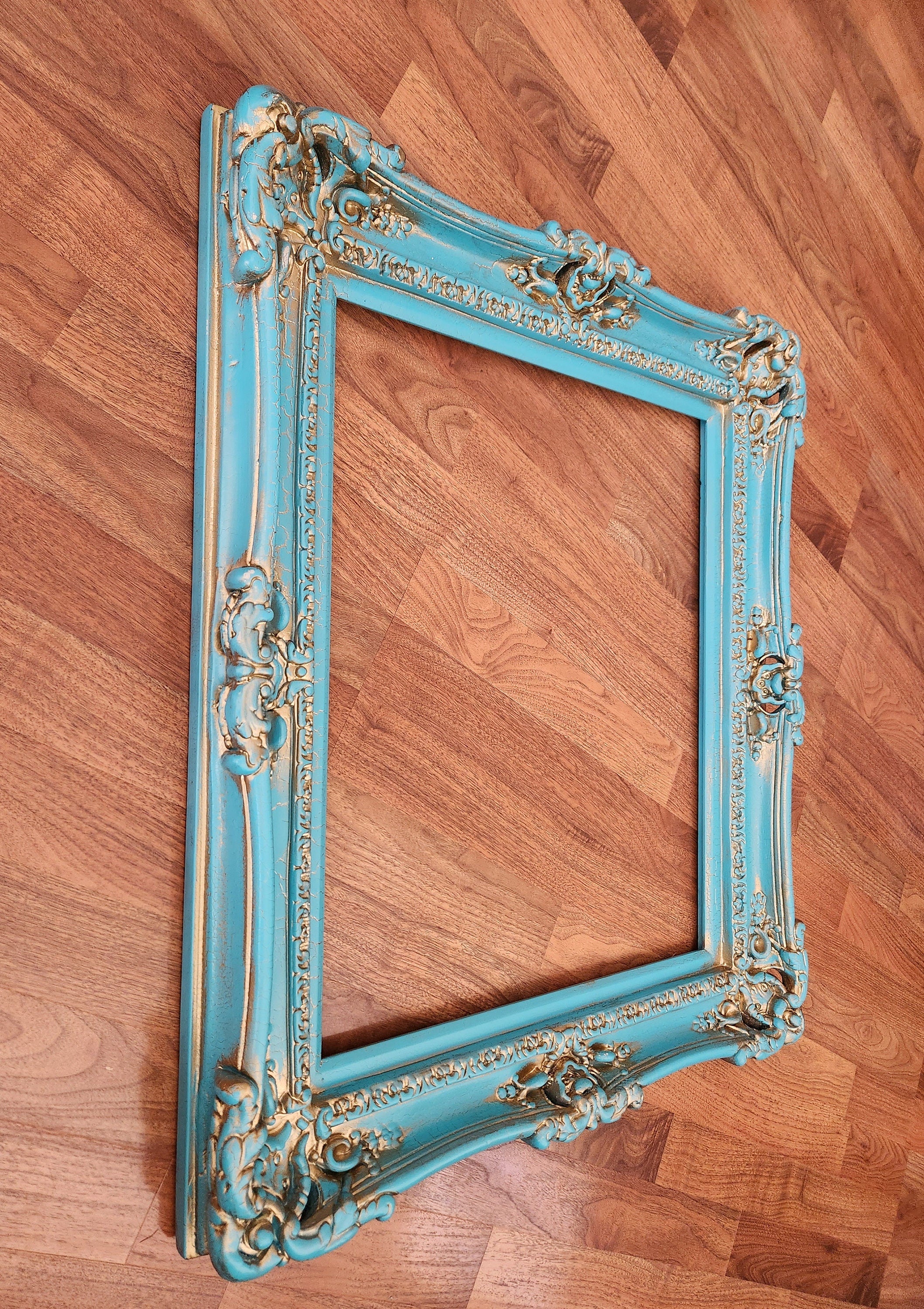 20x24 Vintage turquoise baroque frame antique cracked finish style, original frames