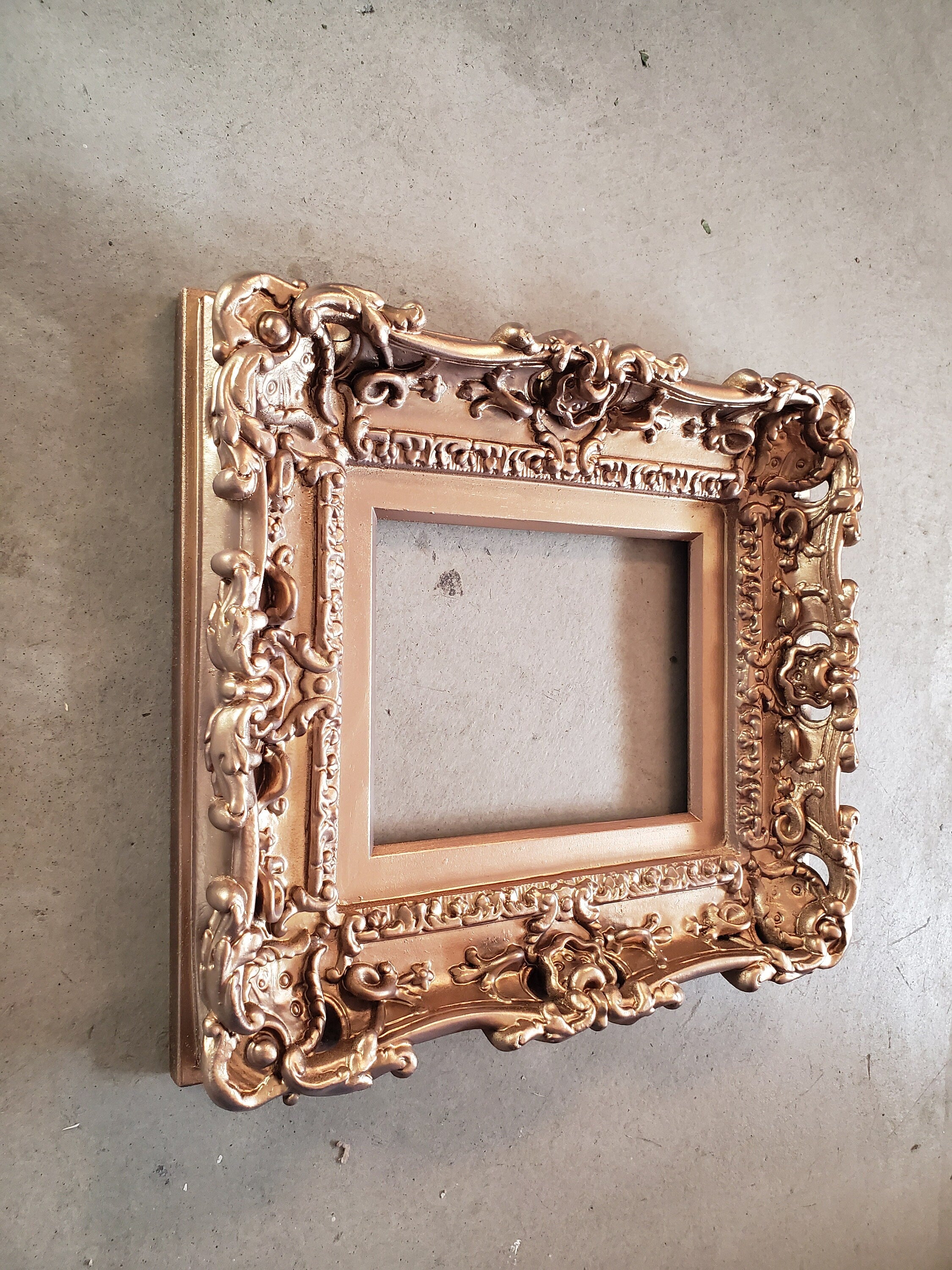 8x10 Bronze picture frame, small mid century photo frame, artwork, wall painting framed