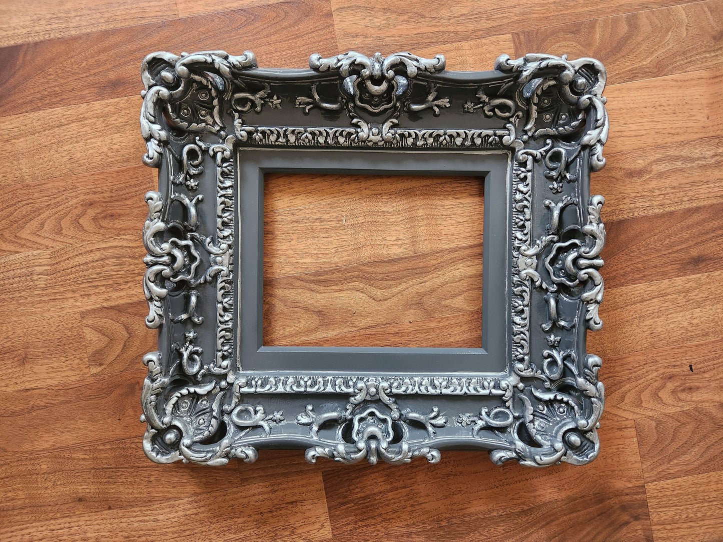 8.5x11 Gray Frame, Baroque Picture Frame, Ornate Cottage Photo Frame, Fancy Art Frame