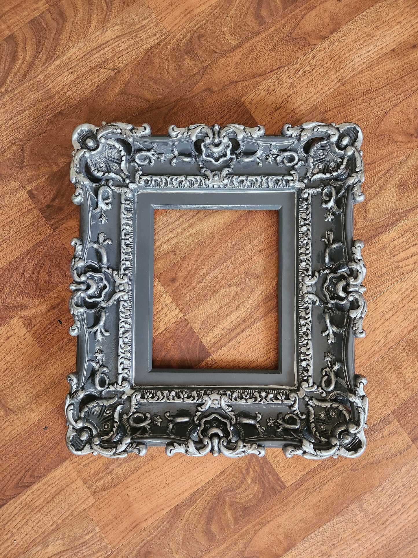 8.5x11 Gray Frame, Baroque Picture Frame, Ornate Cottage Photo Frame, Fancy Art Frame