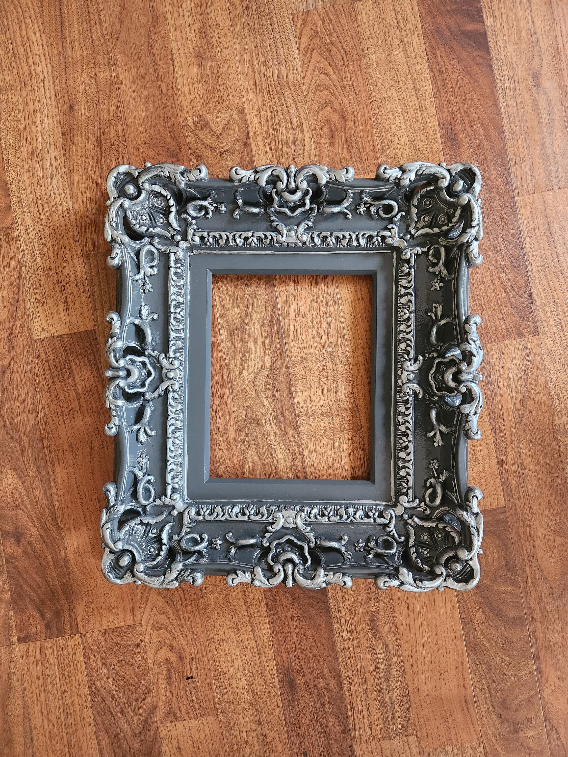 8.5x11 Gray Baroque Picture Frame, Ornate Cottage Photo Fancy Art Frame