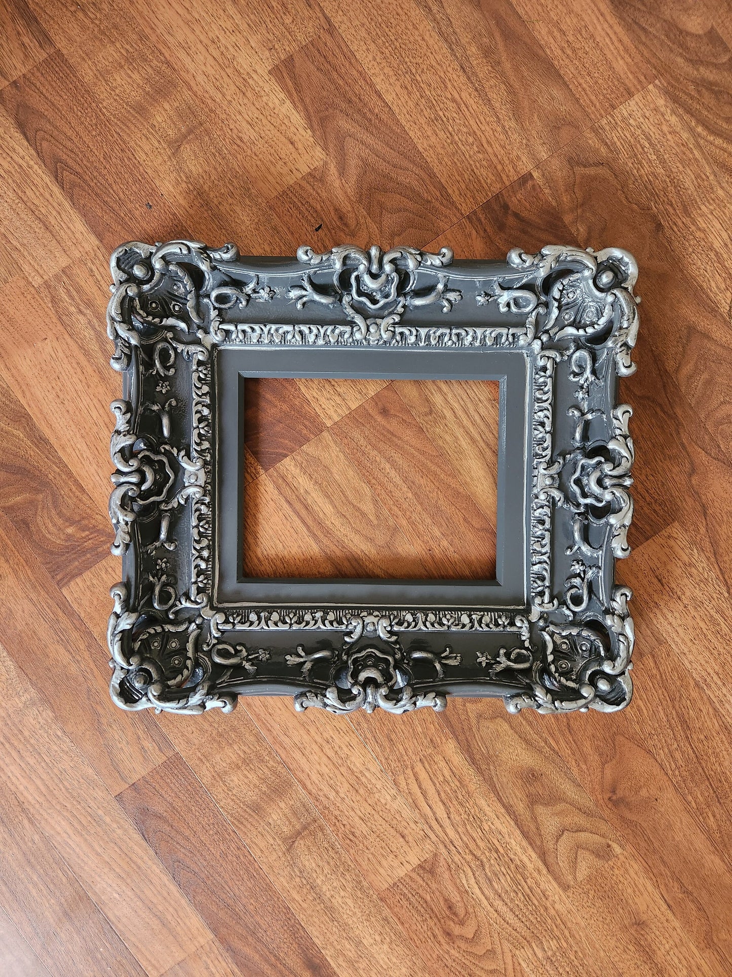 8.5x11 Gray Frame, Baroque Picture Frame, Ornate Cottage Photo Frame, Fancy Art Frame