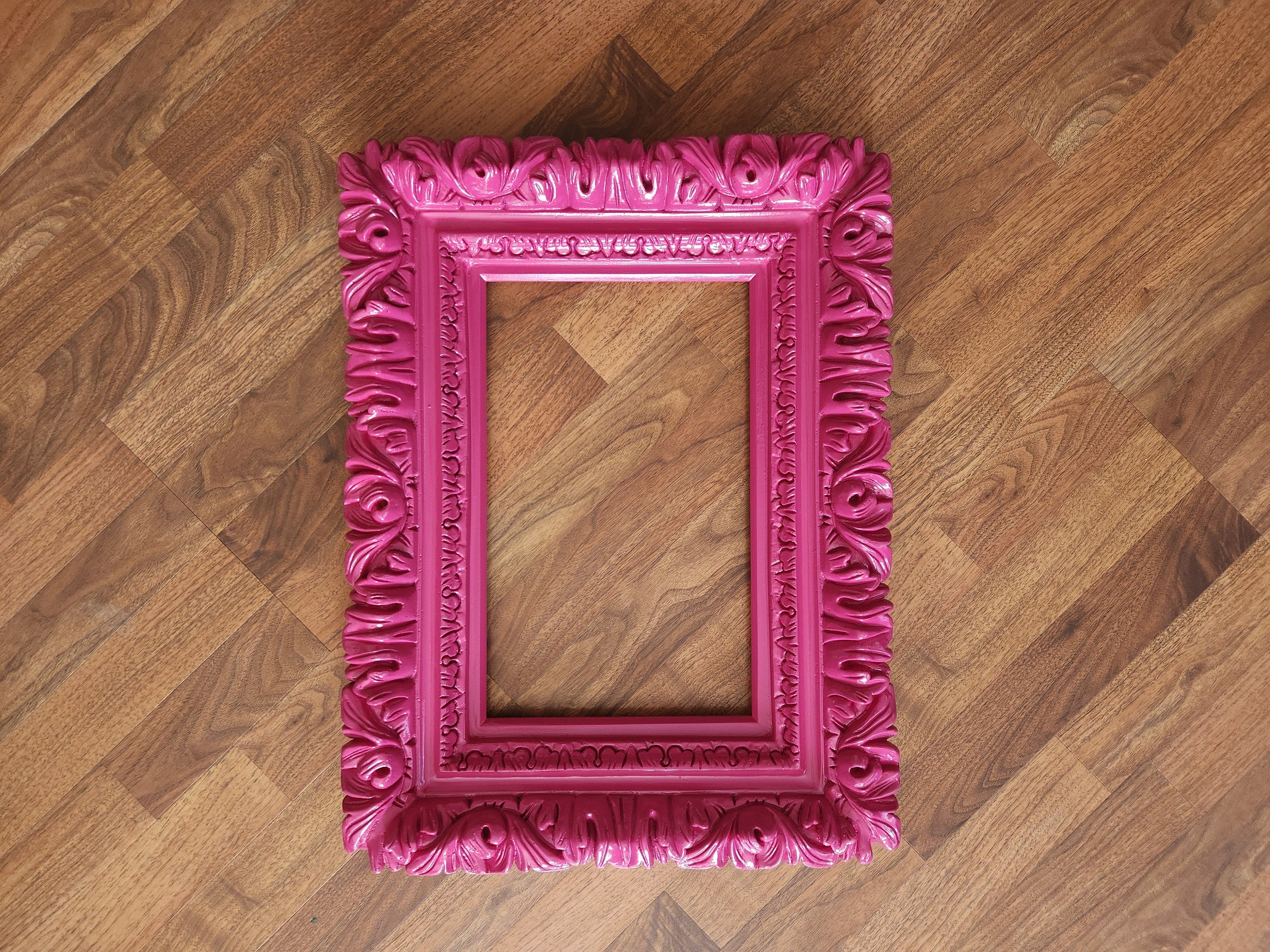 Pink Picture Frame, Colorful Ornate Wall Baroque Photo Frame, Canvas, Print, Photography, Small Different Sizes, Colonial Frame, Home Decor