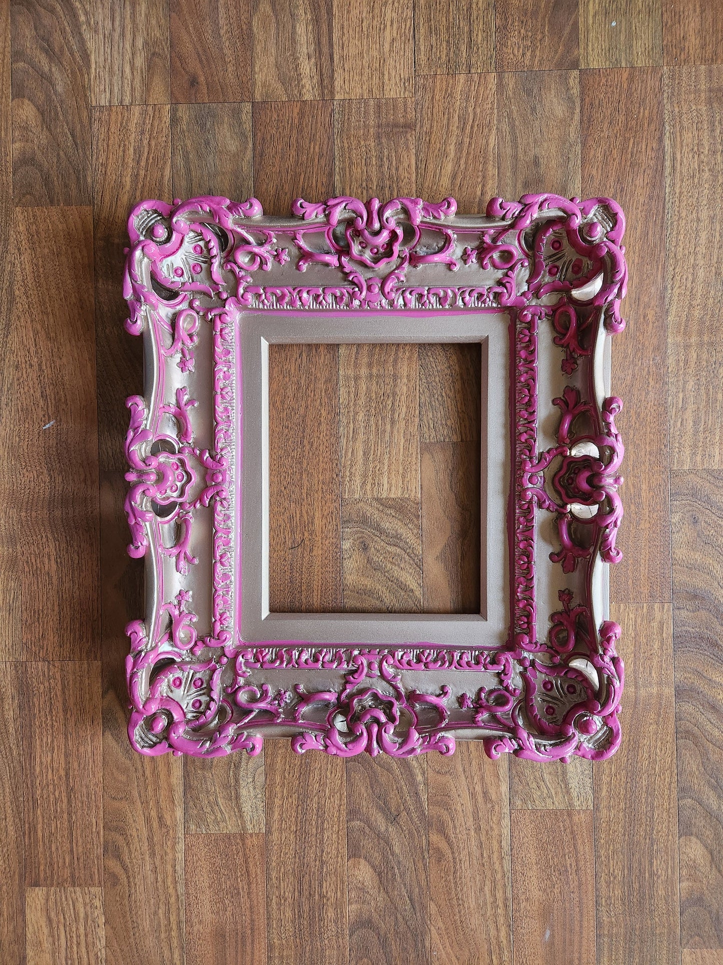 8.5x11 Metallic pink picture frame, baroque baby photo frame, fancy frame, two tones