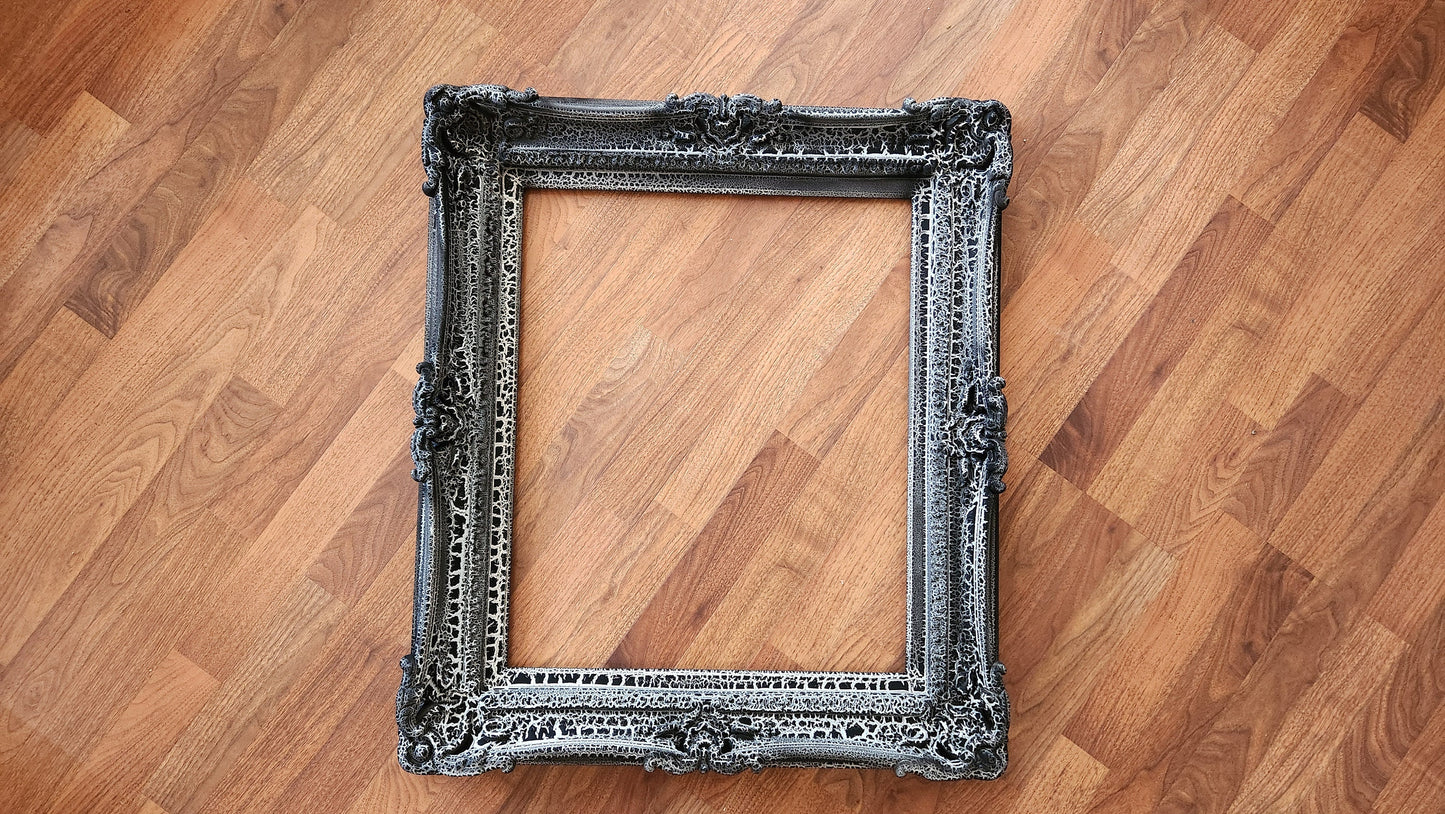 16x20 Black Crackle Picture Frame, Baroque French Frame, Ornate Antique Frame