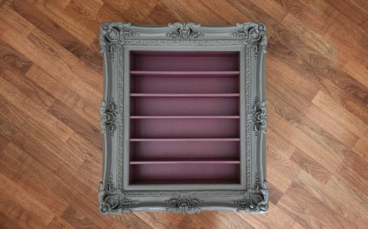 20x24 Gray Ornate Hanging Frame, Display with Shelves, Nail Polish