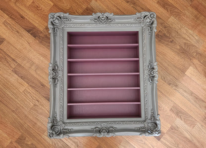 20x24 Gray Ornate Hanging Frame, Display with Shelves, Nail Polish