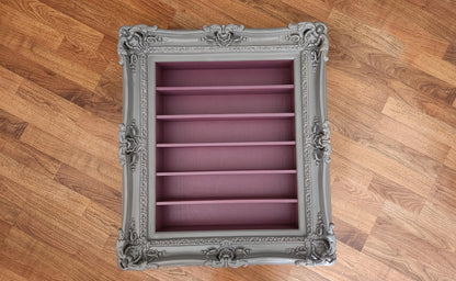 20x24 Gray Ornate Hanging Frame, Display with Shelves, Nail Polish